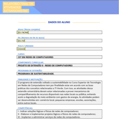 Projeto de Extensão II Rede de Computadores – apresentação acadêmica com layout organizado mostrando título do projeto, autores e elementos visuais relacionados à rede e tecnologia.