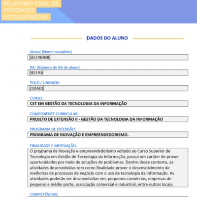 Projeto de Extensão II Gestão da Tecnologia da Informação com estudantes aplicando soluções de TI em ambiente real