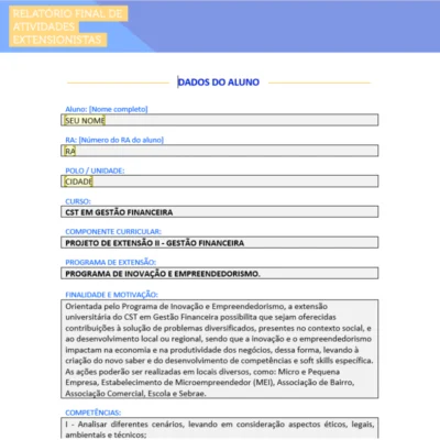Projeto de Extensão II Gestão Financeira
